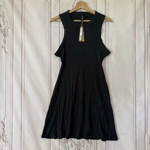 Skims Cotton Rib Mini Tank Dress Soot Black Size L NWT Stretch